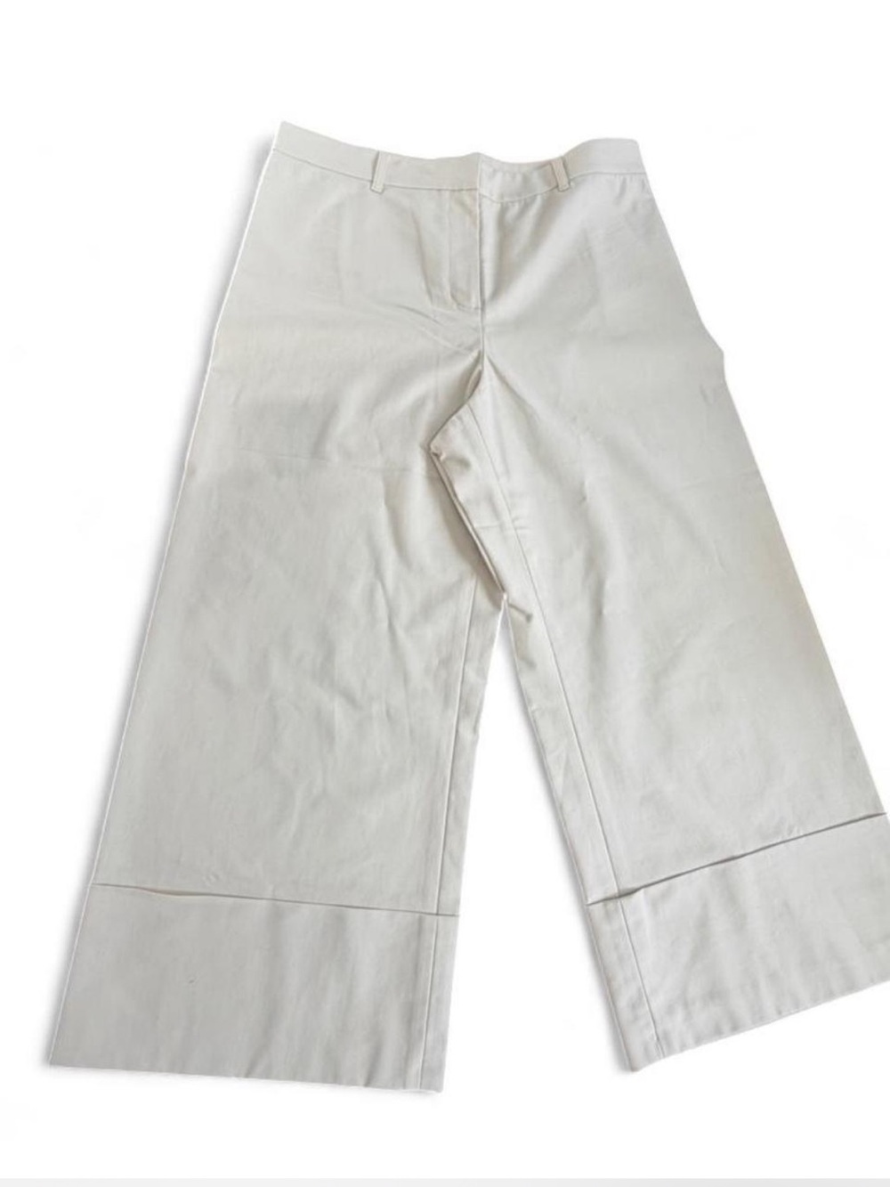 Lafayette 148 New York Wide Leg Cropped Cuffed Pants Cream Ivory Size 10